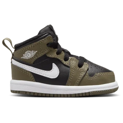 Jordan Kids' Boys  Aj 1 Mid In Black/white/medium Olive