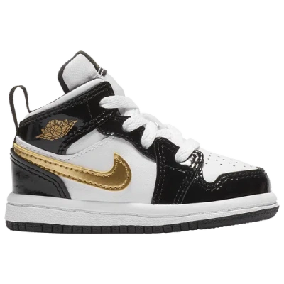 Jordan Air  1 Mid Se Black Gold Patent Leather In White/black/metallic Gold