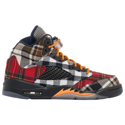Jordan Kids' Boys  Retro 5 Plaid In Dark Obsidian/orange/black