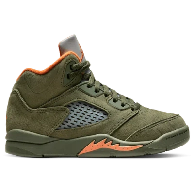 Jordan Boys Preschool   Retro 5 In Army Olive/solar Orange