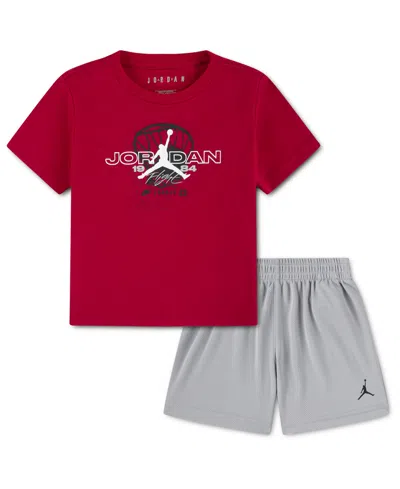 Jordan Kids' Boys' Toddler 2t-4t Flight Team Short-sleeve T-shirt And Shorts, 2-piece Set In Gray