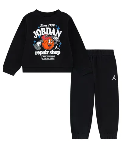 Jordan Boys' Toddler 2t-4t Striped Fleece Long-sleeve Top And Pants, 2-piece Set In Black