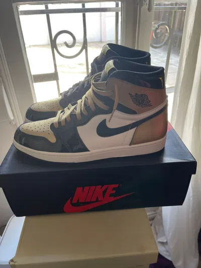Pre-owned Jordan Brand 1 Gold Toes Shoes In Black