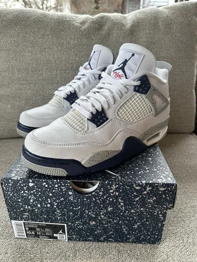 Pre-owned Jordan Brand 4 Midnight Navy Shoes In White