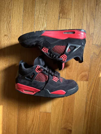 Pre-owned Jordan Brand 4 Red Thunder Shoes In Black