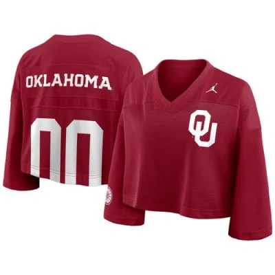 Jordan Brand Crimson Oklahoma Sooners Cropped Mesh Dri-fit Fashion Jersey In Red