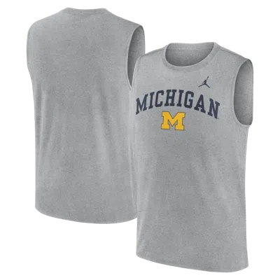 Jordan Brand Heather Gray Michigan Wolverines Primetime Legend Arch Dri-fit Muscle Tank Top In Green