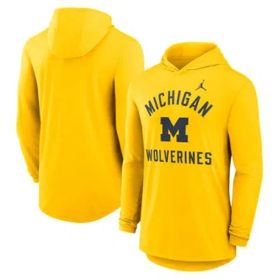 Jordan Brand Maize Michigan Wolverines Classic Arch Tri-blend Dri-fit Long Sleeve Hoodie T-shirt In Yellow