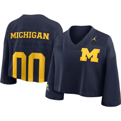 Jordan Brand Navy Michigan Wolverines Cropped Mesh Dri-fit Fashion Jersey In Black
