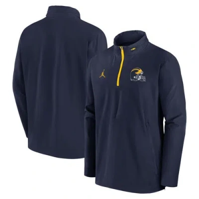 Jordan Brand Navy Michigan Wolverines Sideline Coaches Quarter-zip Jacket In Blue