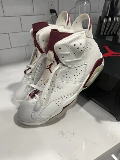 Pre-owned Jordan Brand Nike Jordan 6 Maroon Retro 2015 Size 8 Shoes In White