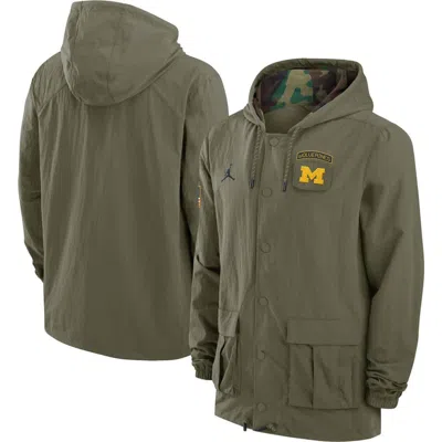Jordan Brand Olive Michigan Wolverines 2024 Military Appreciation Full-snap Hoodie Military Jacket
