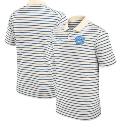 Jordan Brand Tan/carolina Blue North Carolina Tar Heels Primary Logo Striped Dri-fit Polo