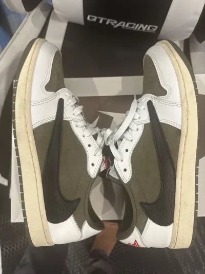 Pre-owned Jordan Brand Travis Scott Jordan 1 Reverse Olive Cactus Jaxk Shoes In White
