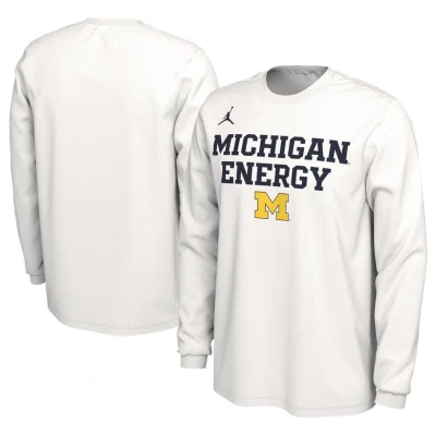 Jordan Brand Unisex   White Michigan Wolverines 2024 On-court Bench Energy Long Sleeve T-shirt