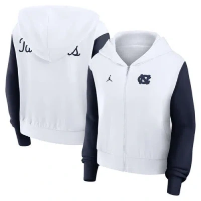 Jordan Brand White North Carolina Tar Heels Cropped Athletic Prep Color Block Script Full-zip Hoodie