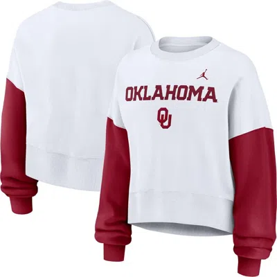 Jordan Brand White Oklahoma Sooners Color-block Oversized Cropped Pullover Sweatshirt