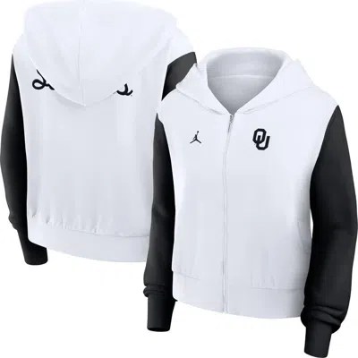 Jordan Brand White Oklahoma Sooners Cropped Athletic Prep Color Block Script Full-zip Hoodie