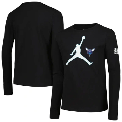 Jordan Brand Kids' Youth  Black Charlotte Hornets Swoosh Long Sleeve T-shirt