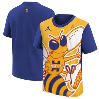 Jordan Brand Kids' Youth  Blue/yellow Charlotte Hornets 2025/26 City Edition Max90 T-shirt In Multi