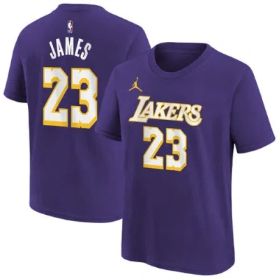 Jordan Brand Kids' Youth  Lebron James Purple Los Angeles Lakers Statement Edition Name & Number T-shirt