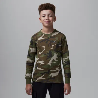 Jordan Brooklyn Essentials Big Kids' Camo Long Sleeve Top In Medium Olive