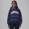Jordan Brooklyn Essentials Big Kids' Plaid Print Pullover Hoodie In Blue