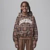 Jordan Brooklyn Essentials Big Kids' Plaid Print Pullover Hoodie In Brown