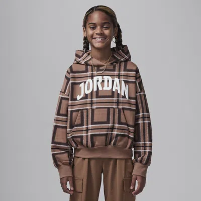 Jordan Brooklyn Essentials Big Kids' Plaid Print Pullover Hoodie In Brown
