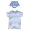 Jordan Baby Short Sleeve Romper With Bucket Hat In Blue