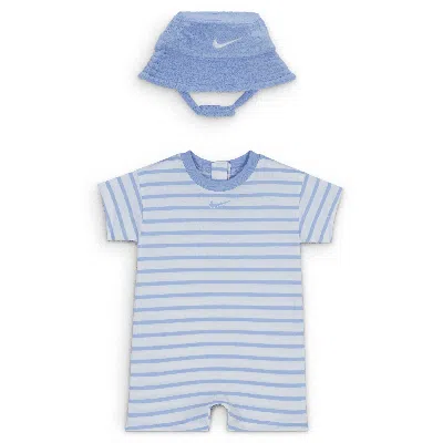 Jordan Baby Short Sleeve Romper With Bucket Hat In Blue