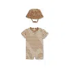 Jordan Baby Short Sleeve Romper With Bucket Hat In Brown