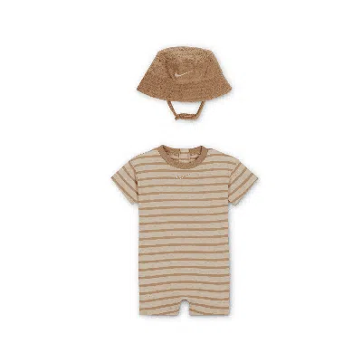 Jordan Baby Short Sleeve Romper With Bucket Hat In Brown