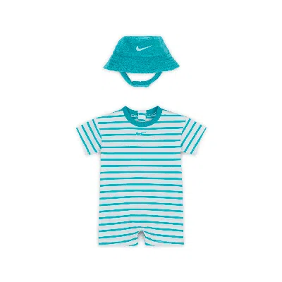 Jordan Baby Short Sleeve Romper With Bucket Hat In Green