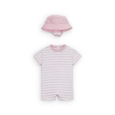 Jordan Baby Short Sleeve Romper With Bucket Hat In Pink