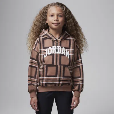 Jordan Brooklyn Essentials Little Kids' Plaid Print Pullover Hoodie In Brown