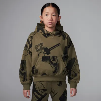 Jordan Brooklyn Fleece Big Kids' Printed Pullover Hoodie In Green