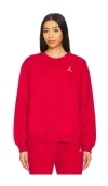 Jordan Brooklyn Fleece Crewneck Sweatshirt In Gym Red & White