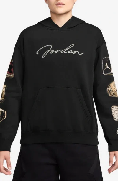 Jordan Brooklyn Fleece Graphic Hoodie In Black/sail