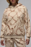 Jordan Brooklyn Print Fleece Hoodie In Legend Light Brown/brown