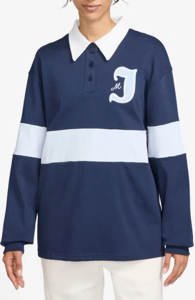 Jordan Colorblock Long Sleeve Rugby Shirt In Midnight Navy/grey/white