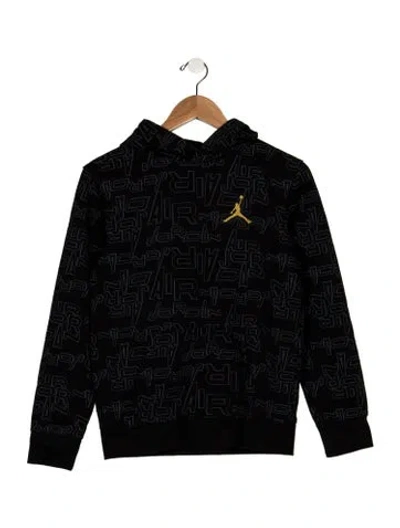 Pre-owned Jordan Kids' Cotton Black And Multicolor Patterned Casual Pullover Hoodie With Branding Embroidery Accents