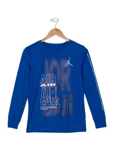 Pre-owned Jordan Kids' Cotton Blue And Multicolor Patterned Graphic Long Sleeve Shirt