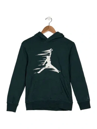Pre-owned Jordan Kids' Cotton Green And Multicolor Patterned Graphic Pullover Hoodie