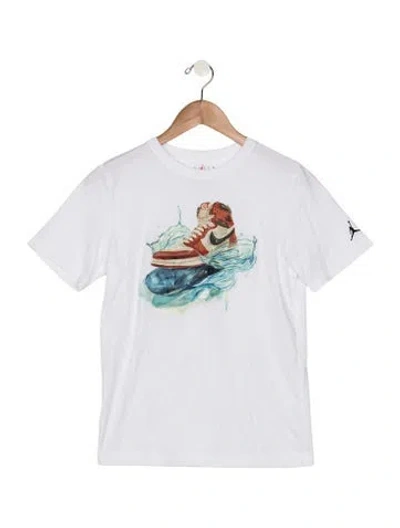 Pre-owned Jordan Kids' Cotton White And Multicolor Patterned Graphic Short Sleeve T-shirt