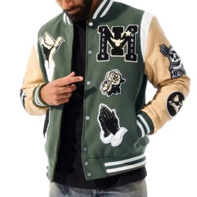 Jordan Craig Fallen Angels Varsity Jacket In Pine In Silver