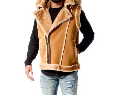 Jordan Craig Men's Denali Shearling Vest In Cognac In Gold