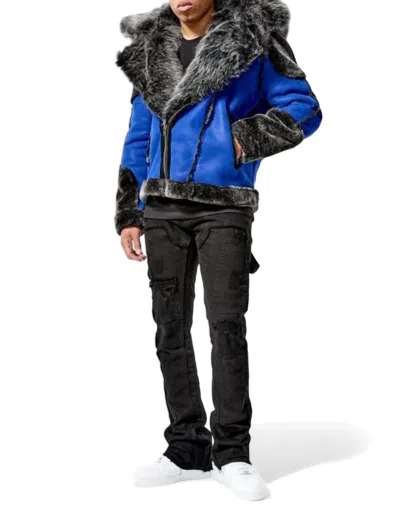 Jordan Craig Men's El Jefe Shearling Moto Jacket In Racer Blue In Multi