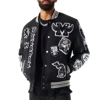 Jordan Craig Motown Varsity Jacket In Black Shadow