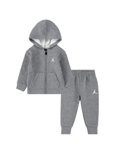 Jordan Kids' Embroidered Hooded Tracksuit Set In Gray